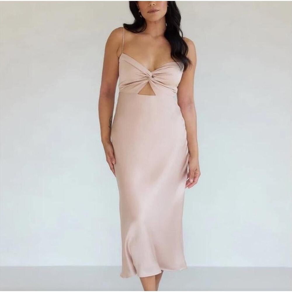 Park & Fifth Satin Slip Dress Size M Champagne Twist Front Midi Dress Bridesmaid